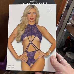 Purple Lace Halter Bodysuit